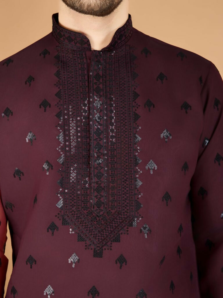 Vastranavya Maroon Exclusive Festival Wear Viscose Silk Thread with Sequence Embroidered Work Kurta with Dupatta | Grocsy