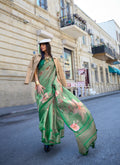 Green Satin Organza Floral Woven Design Saree With Unstitched Blouse Piece - Klay's | Grocsy
