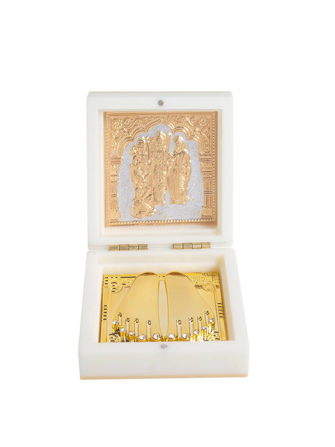 Golden Peacock White 24 CT Gold Polished Ram Darbar Prayer Box | Grocsy