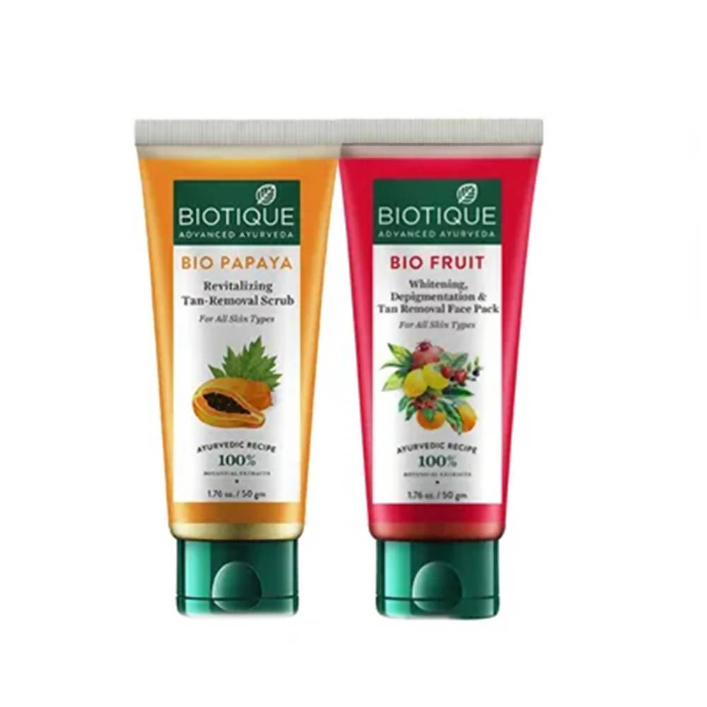 Biotique Advanced Ayurveda Bio Mini Scrub & Face Pack Combo For Whitening & Tan Removal | Grocsy
