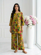 Teeya Creation Women New Latest Green Floral Printed Crepe Kurta with Palazzos Set | Grocsy