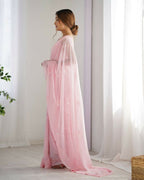 Attractive Looking Georgette Thread, Sequance Embroidery Work Party Wear Saree - Pink | Grocsy