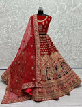Jyoti Fashion Women's Red Velvet Multi Thread Embroidered with Zircon Diamond Wedding Lehenga Choli | Grocsy