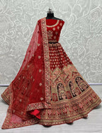Jyoti Fashion Women's Red Velvet Multi Thread Embroidered with Zircon Diamond Wedding Lehenga Choli | Grocsy