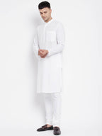 Even Apparels White Pure Cotton Men Kurta With Band Collar | Grocsy