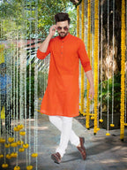 Even Apparels Men's Pure Cotton Orange Striped Kurta | Grocsy