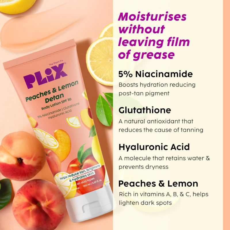 PLIX The Plant Fix Peaches & Lemon Detan Body Lotion with SPF 30 | Grocsy
