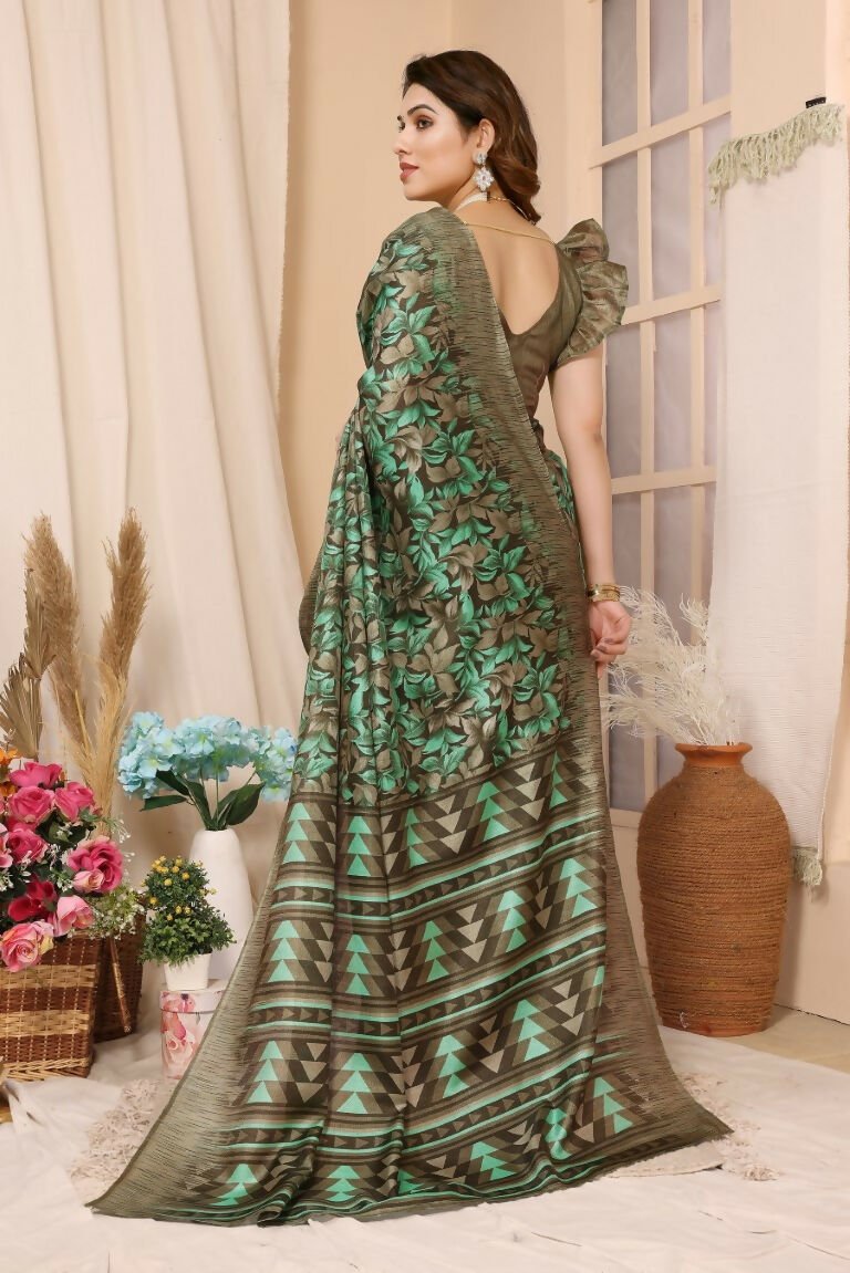 Aafreen Partywear Designer Green Khadi Fancy Saree | Grocsy