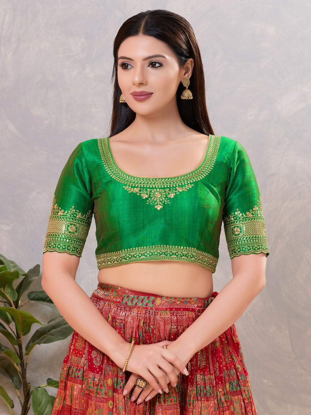 Joban Fashion Women Silk Green Stitched Blouse | Grocsy