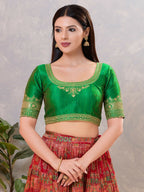 Joban Fashion Women Silk Green Stitched Blouse | Grocsy