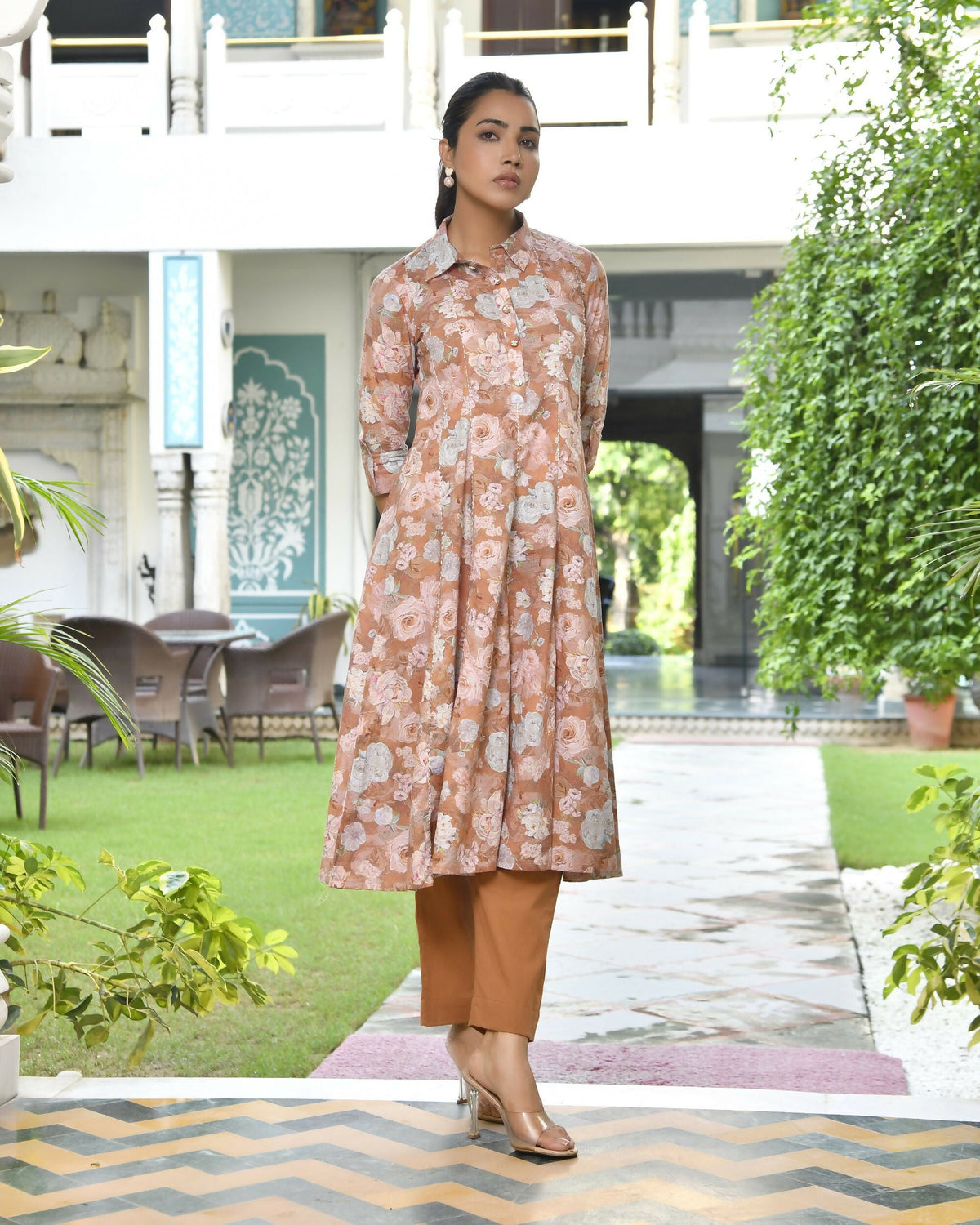 Vaasva Women's Brown Cotton Digital Printed Cord Set | Grocsy