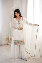 Teeya Creation White Color Soft Crunchy Silk Party Wear Designer Sharara set | Grocsy