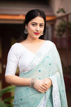Blue Poly Georgette Ethnic Motifs Saree with Unstitched Blouse - A2M | Grocsy