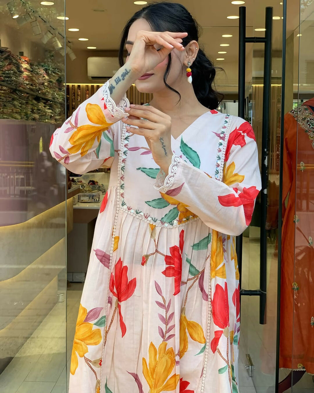 The52 Peach Women's Gorgeous Cotton Fabric Printed Work Straight Kurta Pant and Dupatta Set | Grocsy