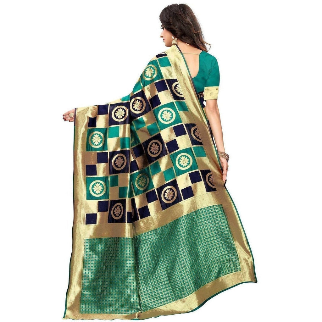 Vamika Banarasi Jaquard Rama Green Weaving Saree (Banarasi 25) | Grocsy