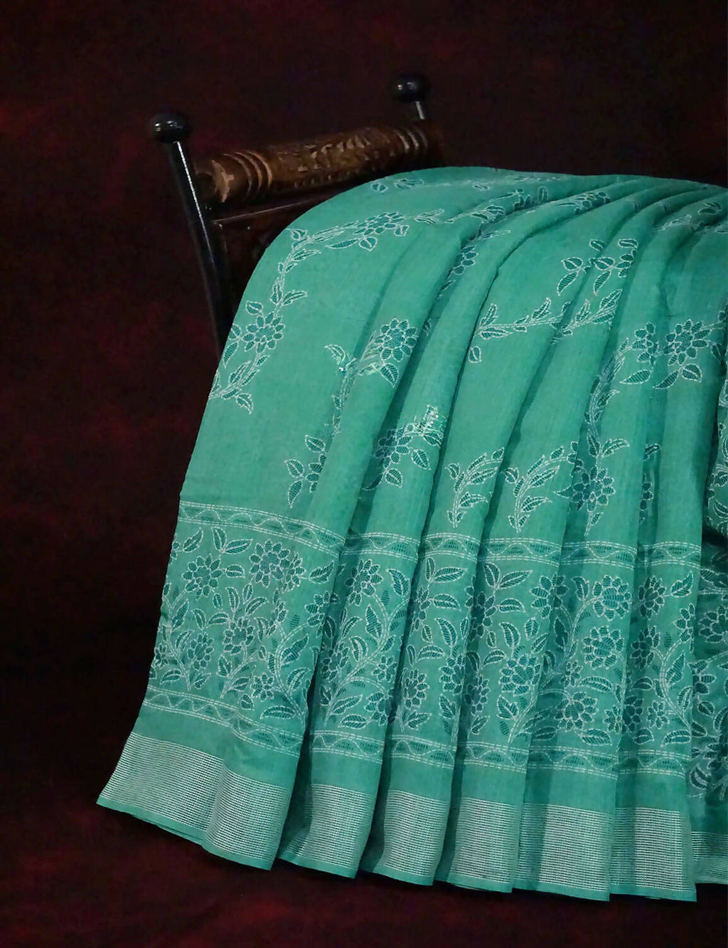 Sea Green Colour Printed Semi Chanderi Design Saree By Gayathri Reddy Designer Studio | Grocsy