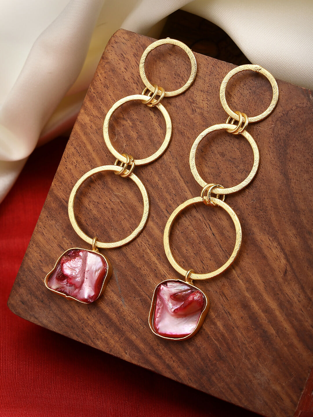 NVR Women's Gold-Polished Mother of Pearl Handcrafted Drop Earrings