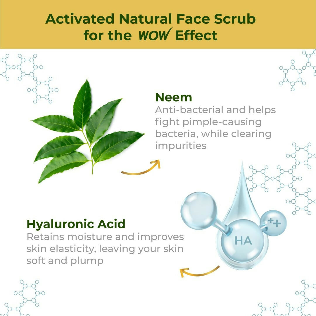 WOW Skin Science Neem & Hyaluronic Acid Pimple Care Face Scrub For Anti-Bacterial, Unclogs Pores | Grocsy