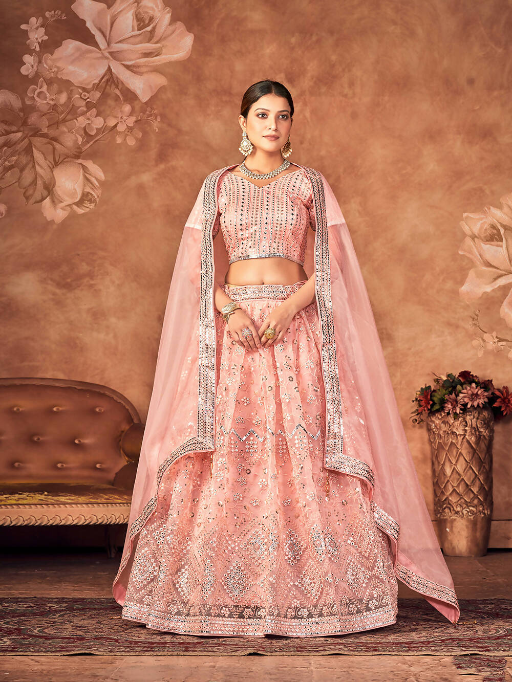 Wedding Designer Pink Organza lehengha Choli - Anbazaar | Grocsy