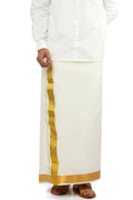Ramraj Cotton Mens Cotton 1 1/2 " Gold Jari Dhoti - Kora | Grocsy