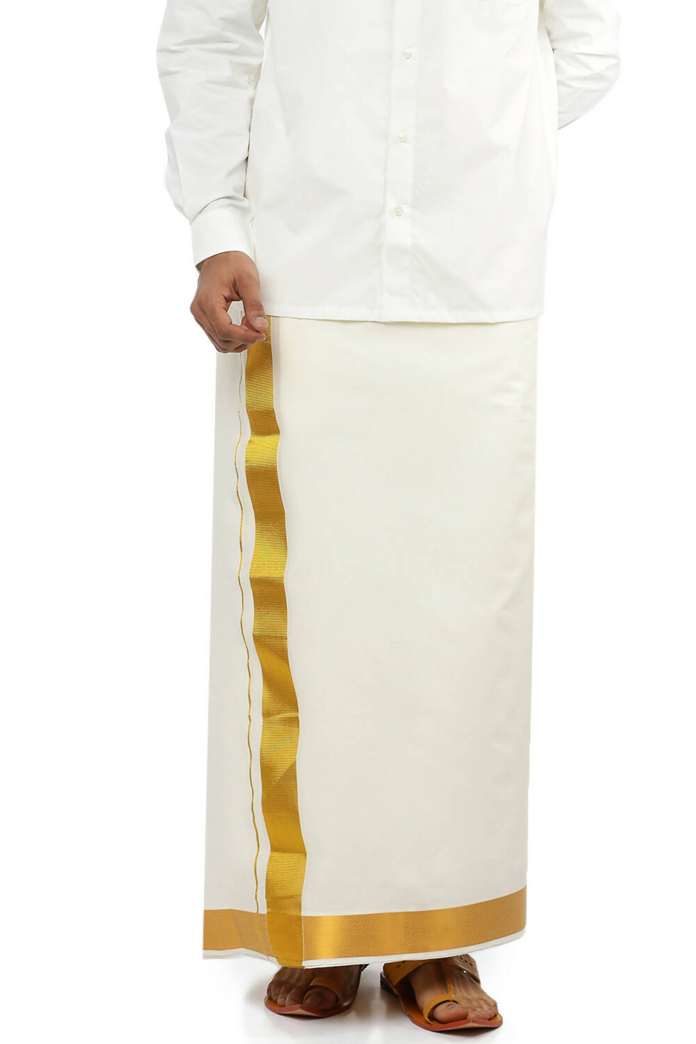Ramraj Cotton Mens Cotton 1 1/2 " Gold Jari Dhoti - Kora | Grocsy