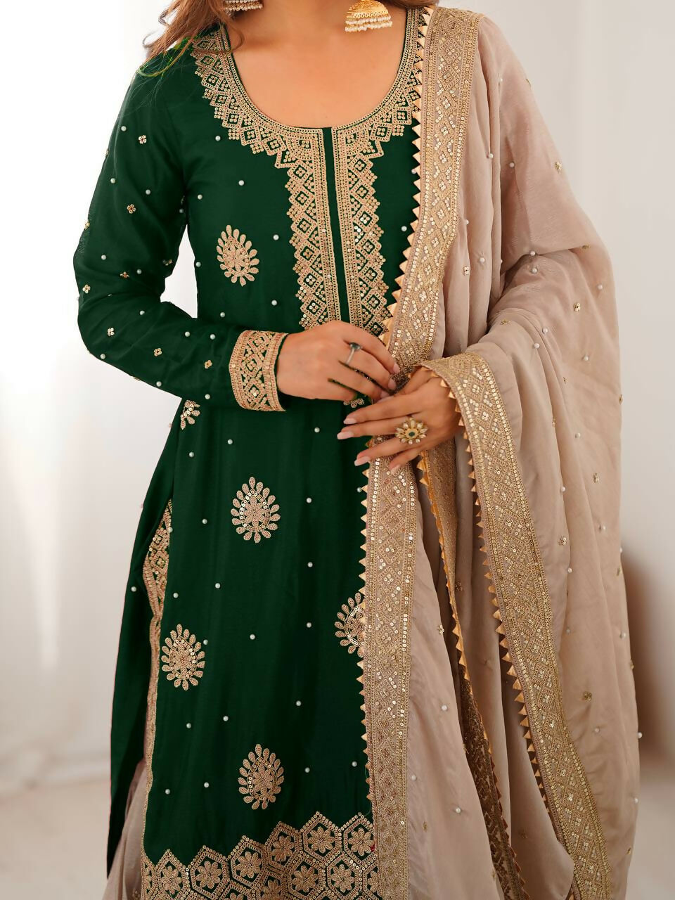 Lehenga Mart Designer Sharara Suit With Kurta, Sharara, Dupatta For Women-Green | Grocsy