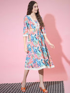 Myshka Women's Multi Floral Printed Fit and Flare Dress | Grocsy