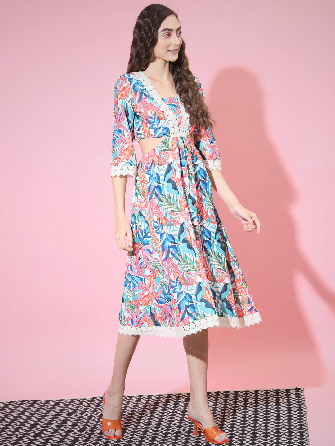 Myshka Women's Multi Floral Printed Fit and Flare Dress | Grocsy