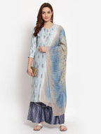 Myshka Women's Multi Printed Cotton Blend 3/4 Sleeve Round Neck Casual Kurta Palazzo Dupatta Set | Grocsy
