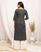 FIORRA Women's Floral Printed Black Cotton Straight Kurta | Grocsy