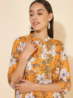 Janasya Women's Mustard Moss Digital Floral Printed Casual A-line Co-ords | Grocsy