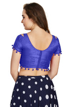 Aastha Fashion Women's Blue Art Silk Pom Pom Lace Readymade Blouse | Grocsy