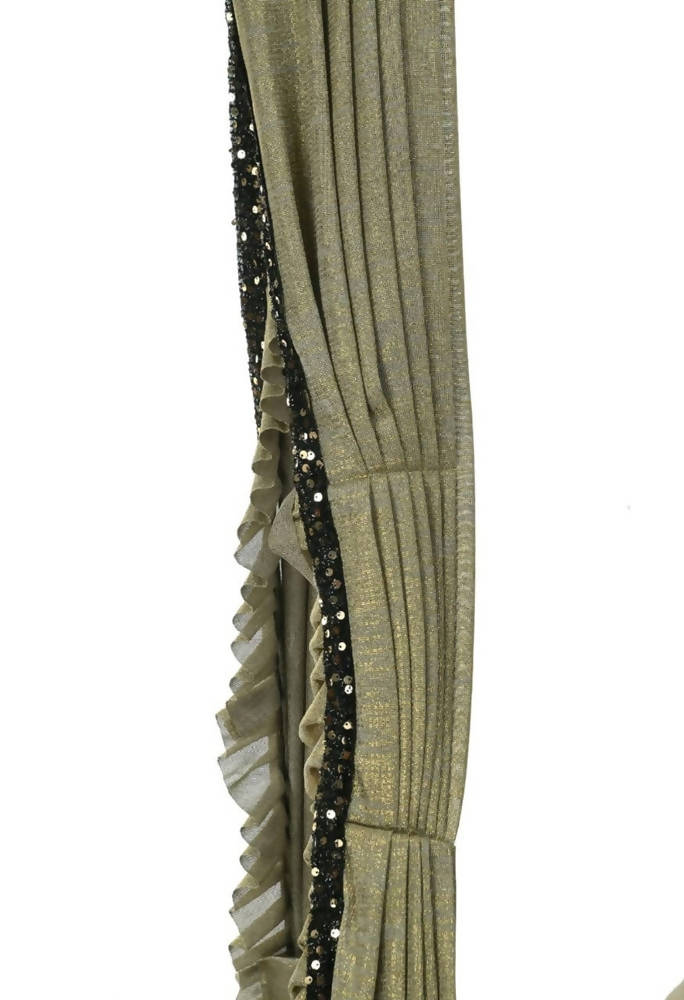Mominos Fashion All Season Wear Olive Green And Black Ruffled With Blouse Ready To Wear Saree