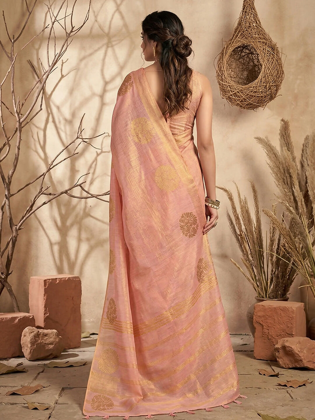 Shree Shyam Fashion Pink Tissue Silk Saree | Grocsy