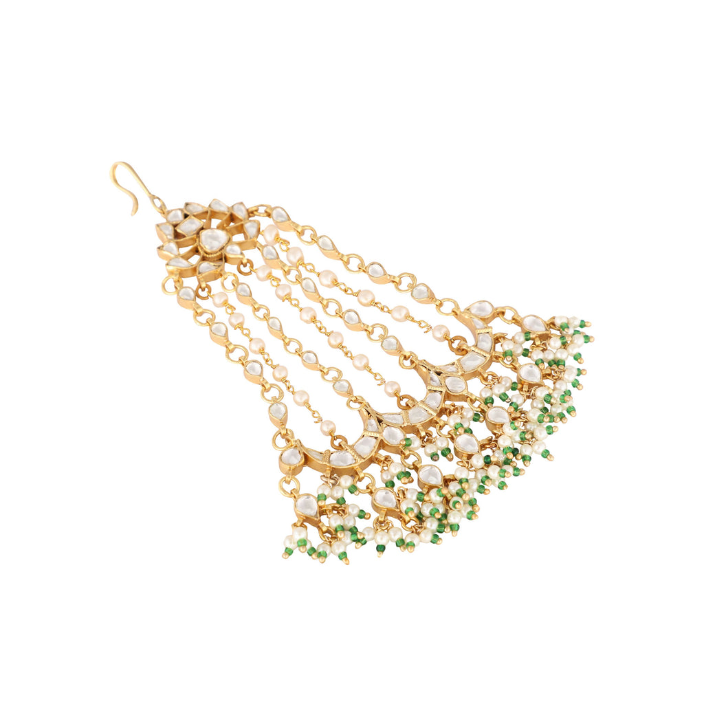 Nuyug 22K Gold-Plated Kundan Studded Jhumar Paasa Statement Head Jewellery | Grocsy