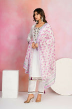 Ethnic Festive Wear Viscose Chanderi White Stitched Suit With Dupatta - Tanisha | Grocsy
