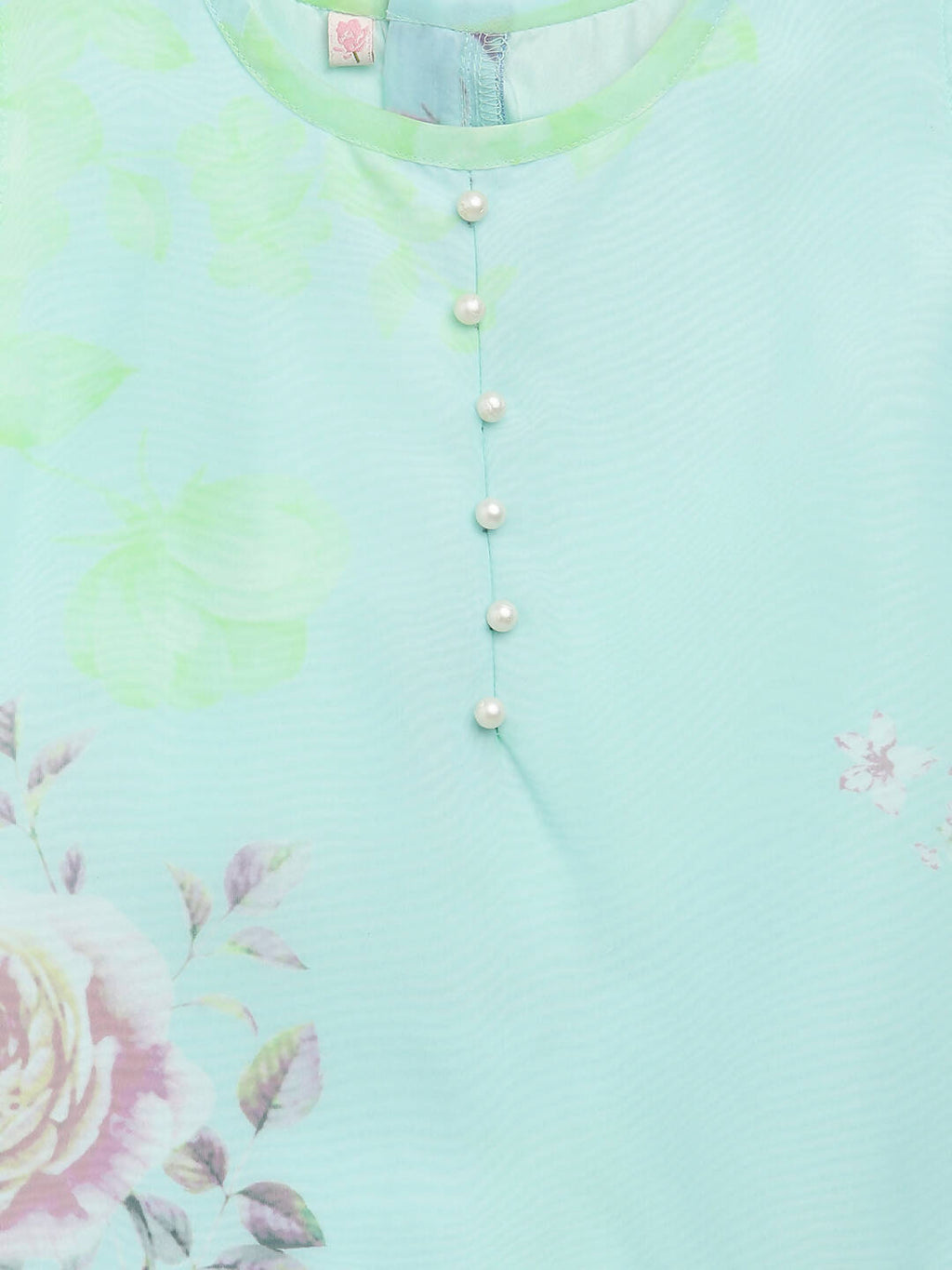 Ahalyaa Aqua Blue Crepe Printed Kids Kurta Palazzo Sets For Girls | Grocsy