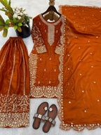 Teeya Creation Orange Color Fendy Silk Embroidery Work Wedding Wear Salwar Suit | Grocsy