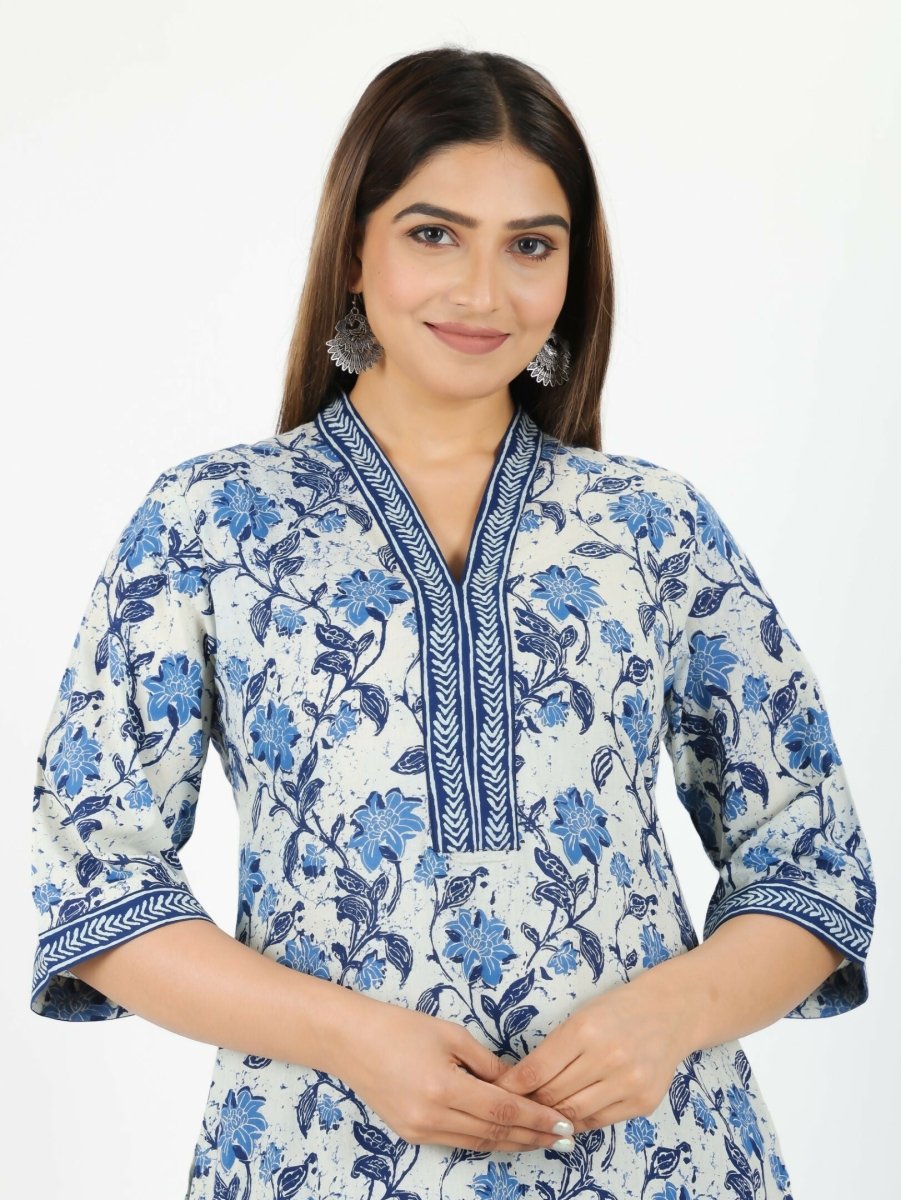 Aramya Off White Soft Cotton Floral Straight Kurta for Women | Grocsy