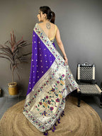 Prime Volt Premium Soft Silk Mayur Paithani Saree with Peacock Meena Weaving & Rich Pallu-Royal Purple | Grocsy