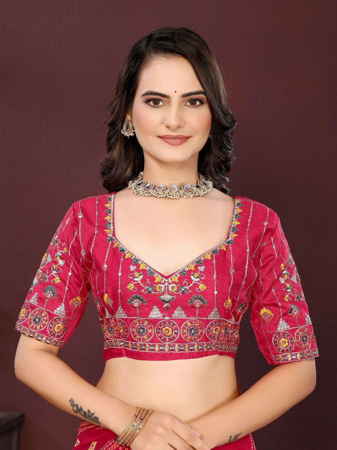 Ai Fashion Magenta Georgette Digital Print Party Wear Saree | Grocsy