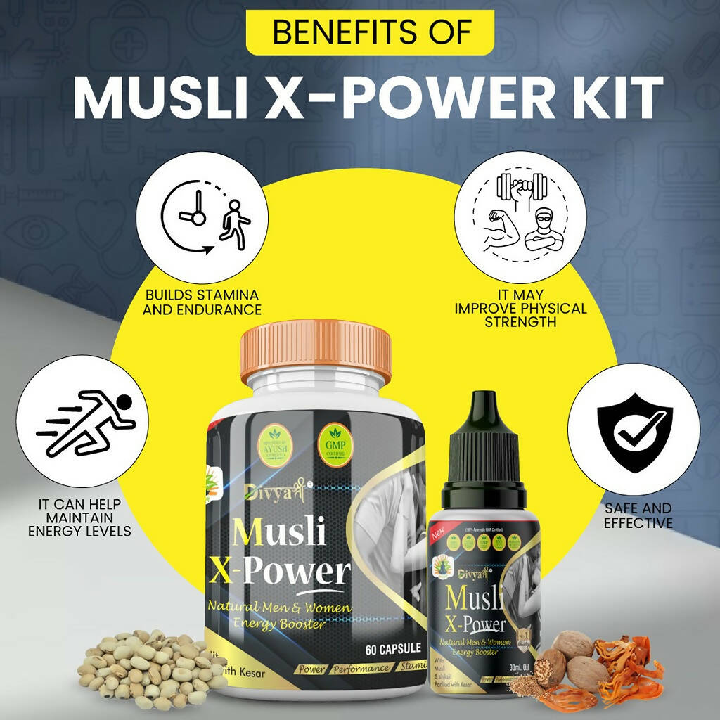 Divya Shree Musli X-Powder Capsule & Musli X-Power Oil Combo | Grocsy
