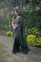 Vamsee Aaisa Green Organza Saree | Grocsy
