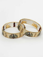 NVR Women's Set of 2 Gold-Polished Peacock Design Meenakari Handcrafted Bangles