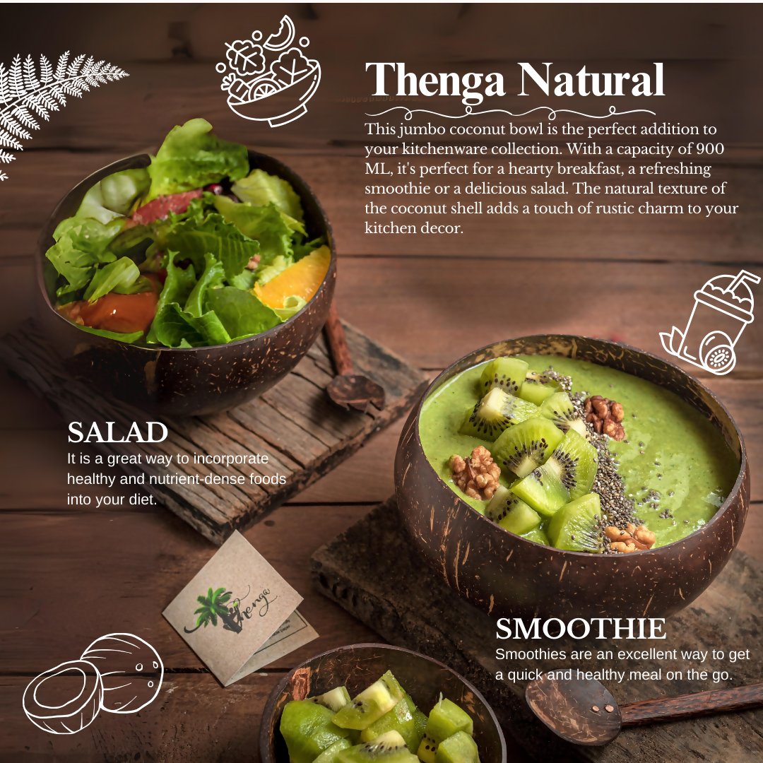 Thenga Handmade Jumbo Coconut Shell Bowls with Spoons | Grocsy