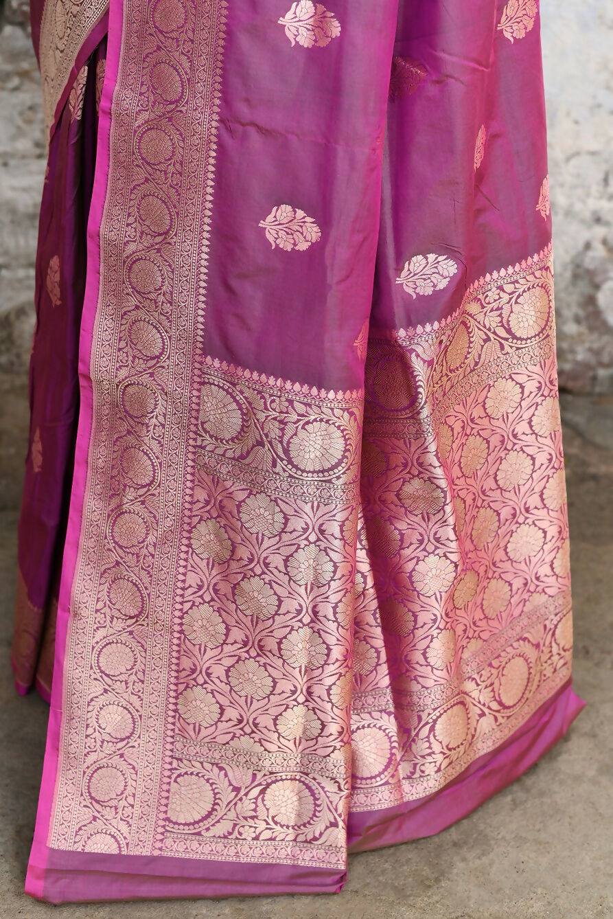 Joban Fashion Magenta Pure Katan Pure Handloom Banarasi Silk Saree | Grocsy