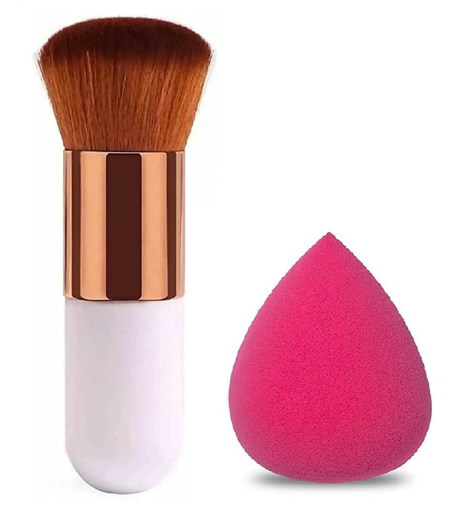 Favon Pack of 1 Foundation Cum Blush Brush and 1 Blender Puff | Grocsy
