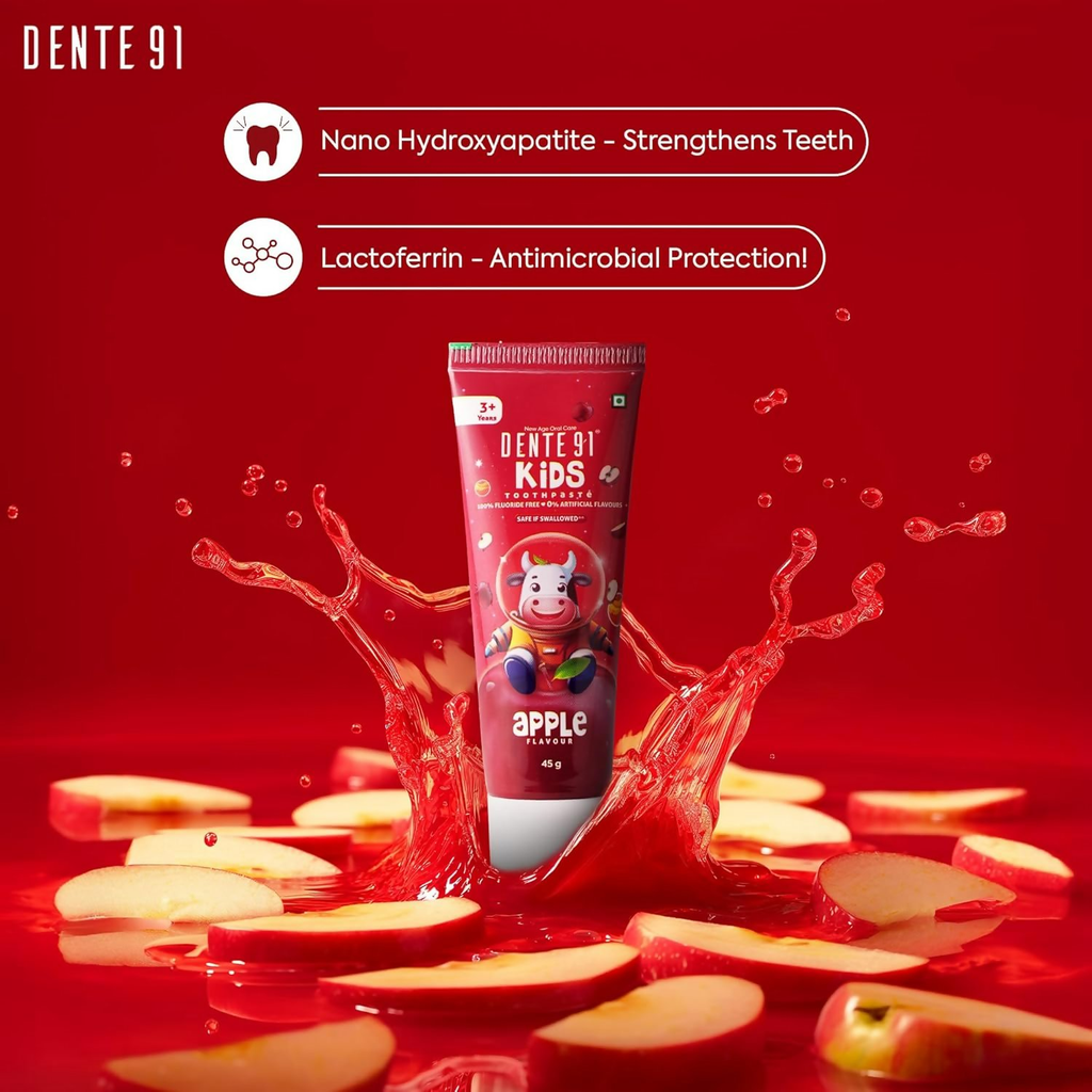 Dente91 Kids Toothpaste Protects Against Dental Caries & Hypersensitivity Fluoride Free Apple Flavour | Grocsy