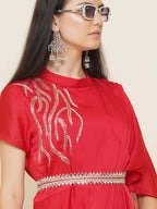 Women Republic Red Hand Embelleshed Gown With Drape | Grocsy