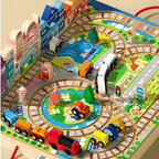 Nesta Toys Wooden Train Set with Building Blocks, Montessori Toys, City Building Toy, Cars & Vehicle Toys for Kids | Grocsy
